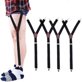 BenRan 4 Pack Shirt Stays for Men Y-Style Adjustable Elastic Shirt Garters Holders Non-Slip Locking Clamps Shirt Tucker Mens Sock Garters for Men Women Police Military Uniforms(4A)