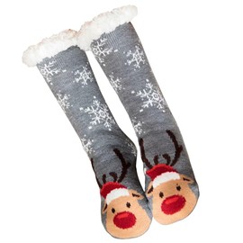 Mulor Fluffy Christmas Slipper Socks Calf-Length Cosy Socks Unisex with Non Slip Grippers Fleece Lining Christmas Gifts