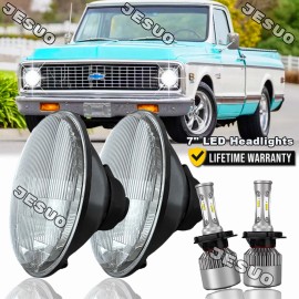 JESUO Pair 7" Inch LED Car Headlight Parts Round HI/LO Beam for Chevy Pickup Truck3100