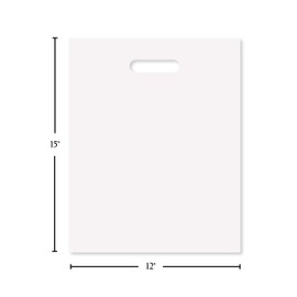 Purple Q Crafts Plastic Bag With Die Cut Handle Bag 12" x 15" White Plastic Merchandise Bags 100 Pack for Retail, Gifts, Trade Show and More