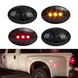 Xotic Tech LED Side Fender Marker Mount Clearance Light Smoked Full Kit Dually Bed Replacement, Compatible with Ford F250 F350 F450 F550 1999-2010 Super Duty Aftermarket, Front Amber/Rear Red, 4pcs
