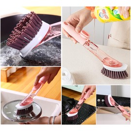 Cenbee Soap Dispensing Dish Brush with 4 Replaceable Heads, Updated No Leaking Soap Dish Scrubber Soap Dispenser, Kitchen Dish Brush with Soap Dispenser for Pot Pan Sink Cleaning(Blue)