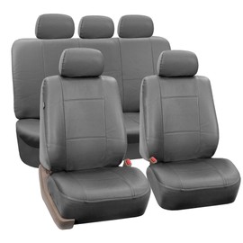 FH Group Car Seat Covers Full Set Solid Gray PU Leather - Universal Fit, Automotive Seat Cover, Low Back Front Seat Covers, Airbag Compatible, Split Bench Rear Seat Cover, Seat Cover for SUV, Sedan