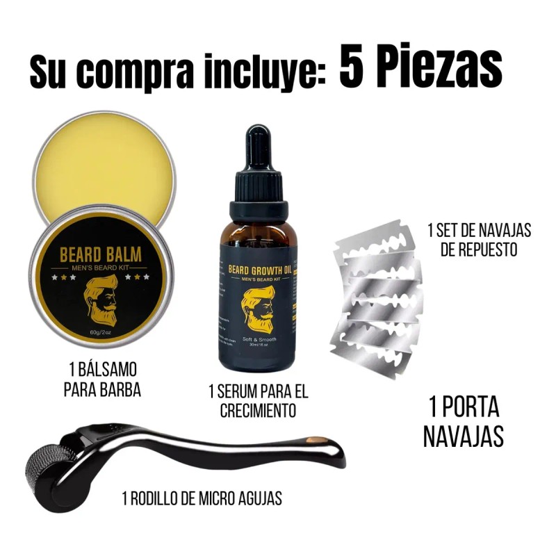 Kit Aseo Y Cuidado Barba Bigote Cuchillas Afeitado Men 5pz