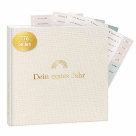 mintkind® Baby Album "Mein erstes Lebensjahr" Linen + Sticker Set | Baby Photo Album to Design Yourself | Baby Gift for Girls and Boys | Baby Book to Enter | Baby Diary from 0 Months