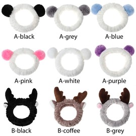 Amapower Face Wash Headband,Coral Fleece Headband, Spa Headband for Makeup, Shower, Yoga ,Bath, Deer Ears For Women girls (B,coffee)
