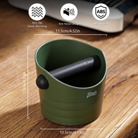 Espresso Knock Box, 4.5 Inch Coffee Ground Knock Box,Shock-Absorbent Barista Style Knock Container with Removable Knock Bar and Non-Slip Base (Army Green)