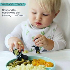 Grabease Baby Spoons Toddler Utensils Baby Utensils Baby Feeding Baby Fork, BPA-Free & Phthalate-Free for Baby & Toddler, 1 Set Ice Blue