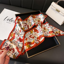 CULEO Scarves for Women, 1 Piece Women Silk Scarf Angled Scarf Small Beach Neck Scarf Elastic Hair Band Beach Hair Accessories Bag Accessories (Red)