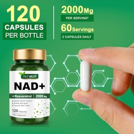 TKTALKER Suplemento NAD de 2000 mg – 120 cápsulas True NAD & Resveratrol, NMN alternativo liposomal NAD+ para mujeres y hombres, apoya la salud celula