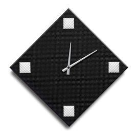 Mareli Wall Clock, Width cm 42x42, Wooden dial of 4 mm Covered Embossed Paper with Application of 4 Studs Colored Enamelled Metal, Black and White, Lato rombo 30