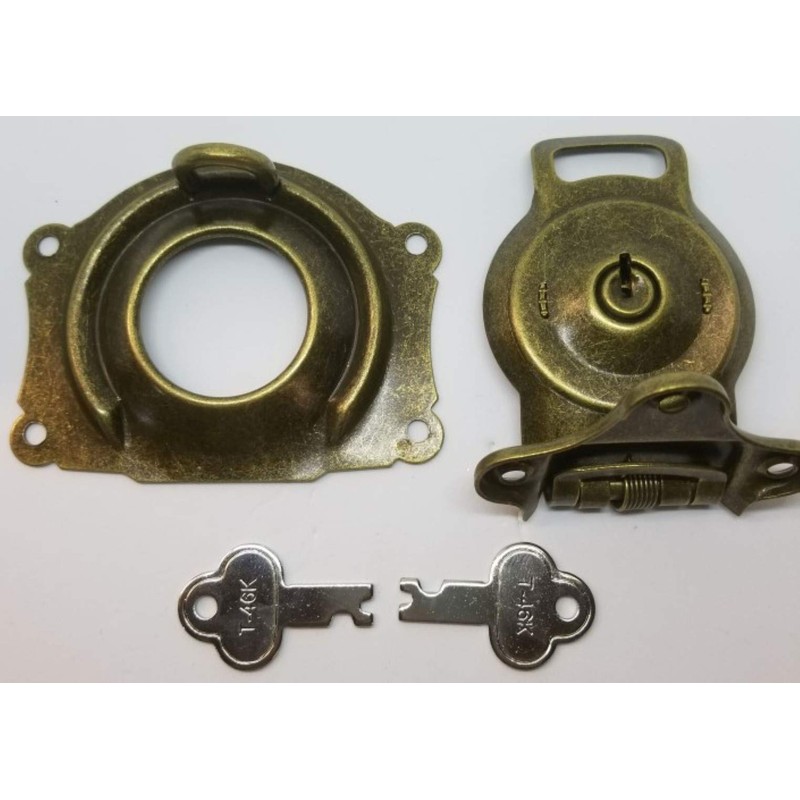 Antique Brass Trunk Lock with Keys - Patina Chest Steamer