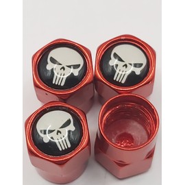 Unbranded Set of 4 Red Punisher Tire Valve Stem Caps For Car, Standard Fitting #115