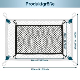 VEHIRIE 60x40 cm Kofferraumnetz Auto – Universelles, Elastisches Gepäcknetz für Ihre Reise und den Alltag – Sicher und Ordentlich Verstauen mit 4 Haken