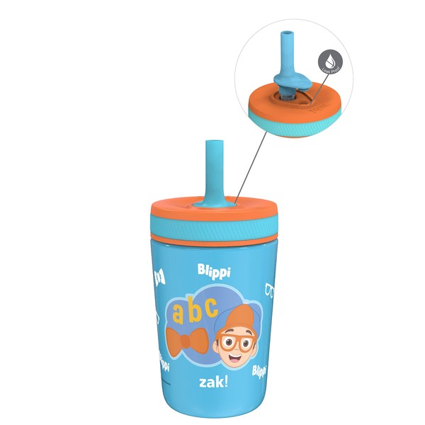 Zak Designs Blippi Kelso - Vasos para niños pequeños para viajes o en casa, vaso de acero inoxidable aislado al aspiradora de 12 onzas con diseño a prueba de fugas, perfecto para niños (Blippi)