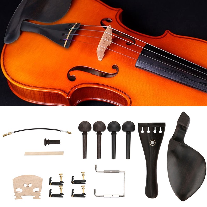 4/4 Violin Parts Tailpiece Ebony Tuning Pegs Chinrest Endpin Tuners