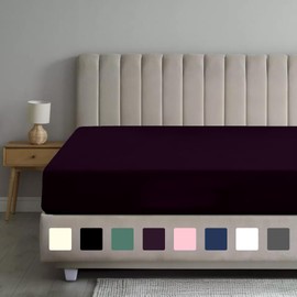 Rohi Double Fitted Sheet 100% Microfibre – 16'' (40cm) Extra Deep Fitted Sheet with Elasticated Corners – Ultra Soft, Hypoallergenic & Durable Bed Sheet – Bottom Sheet (Plum – 137 x 190cm)