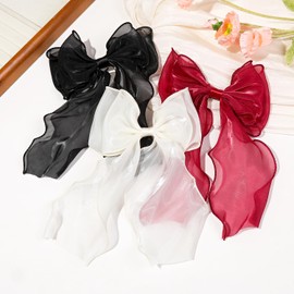 3 PCS Bow Hair Clips for Women Girls, Big Bowknot French Hair Barrette with Long Silky Satin Ribbon Solid Color Hair Bows Hair Accessories for All Hair Types
