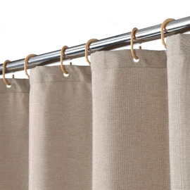 Flax linen like 240 GSM heavy stable shower curtain for bathroom with hooks, hotel luxury fabric, washable, taupe, 120 x 200 cm