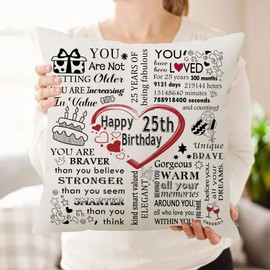 HKTNGEX Birthday Cushion Cover Gift,Happy Birthday Throw Pillow Cover Pillowcase For 10th 11th 12th 13th 14th 15th 16th 17th18th...Daughter Son Sisters Mom Dad Friends Reminder Home Decor (25th)