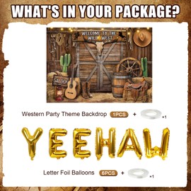 PAUBLLON Western-Party-Dekorationen, Western-Party-Themen-Hintergrund, 15 x 100 cm, Wild-Westen-Themen-Dekorationen, Yee Haw, Cowboy-Ballons für Jungen, Geburtstag, Babyparty, Foto-Requisiten