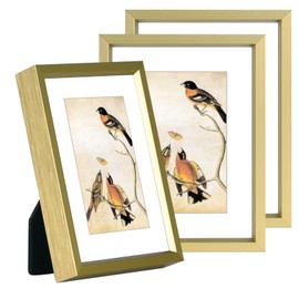 BKABOT 3x4 Picture Frame Set of 3, Brass Aluminum Metal Photo Frames with HD Glass, Fits 2x3 with Mat or 3 x 4 without Mat, Display for Wall and Table