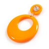 Solid Round Glossy Acrylic Dangle Earrings in Orange Colour/85mm Long/Large