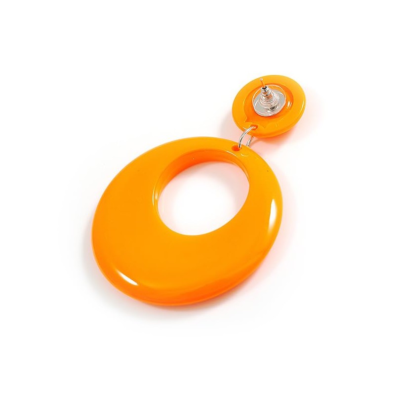 Solid Round Glossy Acrylic Dangle Earrings in Orange Colour/85mm Long/Large