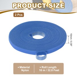 PATIKIL 0.4IN x 33FT Hook and Loop Tape, 2 Pcs Double-Sided Nylon Strips Reusable Cable Ties Roll Multi-Purpose Cord Management Tape Wrap Fastener for Home Office, Blue