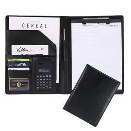 Carpeta de Cuero, Carpeta Portafolio Profesional Carpeta de Negocios A4 Portafolios con Calculadora Bloc de Notas para Bolígrafo para Viajes de Negocios Entrevista Reunión (Negro)