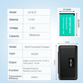 Camera Battery LP-E17 3 Pack with lp-e17 Portable Battery Charger for Canon EOS RP 200D 250D M3 M5 M6 750D 760D T6i T6s 800D 8000D Kiss X8i Camera