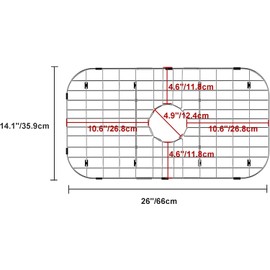 Sink Grid Sink Protectors 26"L x 14-1/8" W, Kitchen Sink Grid Centered Drain with Corner Radius 3-1/2", Stainless Steel Sink Rack Kitchen Sink Protector, Sink Bottom Rack