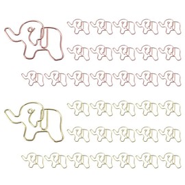 OWLFAVO 36pcs Elephant Shape Paper Clips with Clear Box, Rose Gold and Yellow Gold, Funny Cute Paperclips Bookmarks Planner Clips for Fun Office Supplies School Gifts Wedding Decoration