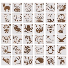 Pack of 36 Cute Animal Stencils Children's Stencils Painting Small Templates Animals Stencils for DIY Scrapbooking Photo Album Gift Cards (7.6 x 7.6 cm)