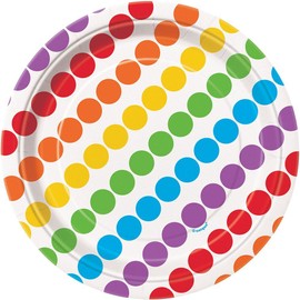 Unique 47114 Classic 7" Dessert Plates | Rainbow Design and Theme, Multicolor, 8 Count