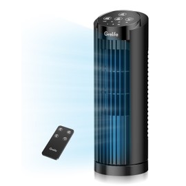 Grelife 13'' Tower Fan for Bedroom, 26dB Quiet Floor Fan with Remote, 3 Mode, 1-8H Timer, 90° Oscillating Fans for Indoors with 27ft/s Velocity, Portable Desk Table Fan for Room, Home, Office,Black