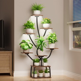 BEVAURORA Plant Stand with Grow Lights - 8 Tiered Plant Stand Indoor, 53" Tall Plant Shelf for Indoor Plants, Tree-Shaped Corner Plant Holder for Living Room, Entry, Hallway Home Décor Black