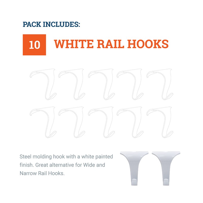 Picture Rail Hooks White - Supports 8 lbs - 10