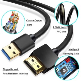 USB to HDMI Adapter Cable, USB to HDMI Male HD Monitor Display Audio Video Converter Cable Cord Compatible with Windows 7/8/8.1/10-0.5M