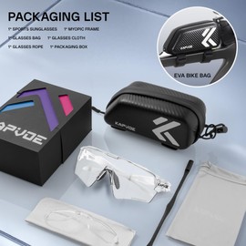 KAPVOE Photochromic Cycling Glasses Men Women Sport Sunglasses UV Protection Mountain Bike Sunglasses MTB Bicycle Riding Glasses TR90 Frame Baseball Shades Running Triathlon Cycle Golf Black