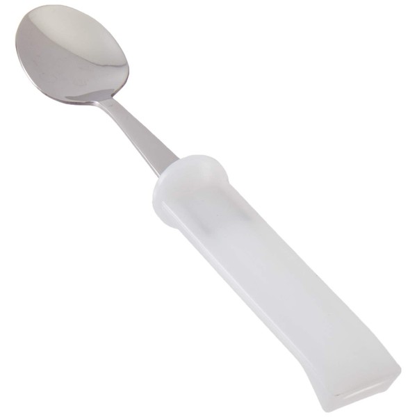Sammons Preston Plastic-Handle Utensil, 7" Youth Spoon with 4" Handle Molded to Improve Grasping & Holding, Stainless Steel Pediatric & Adult Silverware, Adaptive Eating Tool & Dining Aid