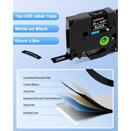Upwinning TZe-335 Label Tapes, 12 mm, Black, Tze335 Tze 335 Compatible with Brother P-Touch Label Maker H100R PT-H110 H105 H100LB D210 E110 E300, Pack of 4