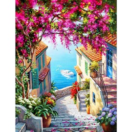 Paint by Number for Adults. DIY Seaside Town Acrylic Painting Kit for Kids and Adults Beginner – 16” x 20”with 3 Brushes and Bright Colors