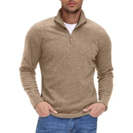 EKLENTSON Men's Fleece T-shirt Mid-Weight Pullover Winter Warm Sweatshirts Outdoor Hiking Camping 1/4 Zip Fleece Jumper Sweatshirt Khaki,XL