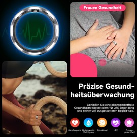 YD LIFE Smart Ring for Men Women - 2025 AI Fitness Tracker 5 ATM Waterproof with Temperature Measurement, 100+ Sports Modes, Sleep Monitor, Heart Rate, SpO2, Smart Ring for Android iOS (Silver, #8