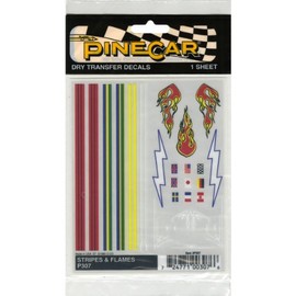 Woodland Scenics P307 Pine Car Derby Dry Transfer Decal 4 by 5-Inch Sheet, Stripes and Flames