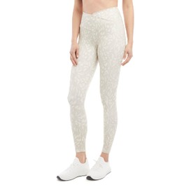 Danskin Women's Crossover Waist 7/8 Legging, Silver Grey/Zephyr Print, Medium