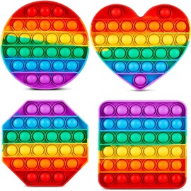 Fidget Toys Heart, Octagon,Round, Square 4pc Multipack Set Squeeze Sensory Pop Bubble Toys For Kids ,Teens & Adults Autism & Special Needs Stress Reliever Push Pop Rainbow Poppet Toys (Style 2)