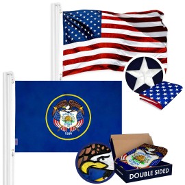 UD_G128 Combo Pack: USA American Flag 3x5 Ft Embroidered Stars & Utah State Flag 3x5 Ft Embroidered Double Sided 2ply
