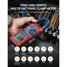 AstroAI Digital Clamp Meter Multimeter 4000 Counts Auto-ranging Amp Tester Measuring AC/DC Voltage & Current, Resistance, Capacitance, Frequency, Continuity, Live Wire Test, NCV Detection